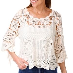 Elegant Cream Crochet Top by LIV Los Angeles